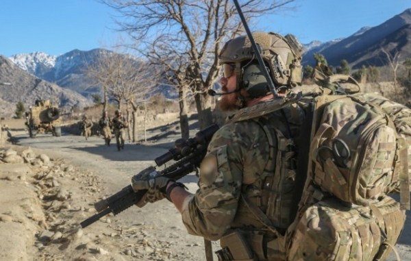 10th SFGA Soldier on patrol during a raid in Alingar district, Laghman province, Afghanistan. (Photo by SGT Connor Mendez, 10th SFG, February 17, 2018).