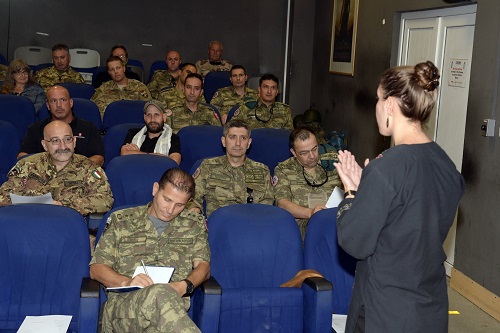 Incoming Resolute Support advisors attend in-country advisor training (ICAT) at RS Headquarters in Kabul. Photo by Lt. Kristine Volk, RS HQs, July 26,2018.