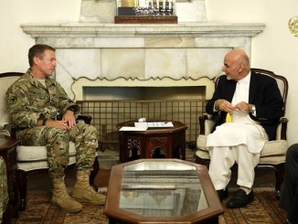 General Scott Miller, commander of the NATO Resolute Support Mission in Afghanistan, meets with Afghan President Ghani in September 2018.