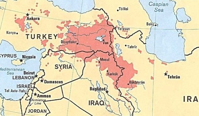 Kurdistan independence - Map of Kurdistan (derived from Central Intelligence Agency map dated 1986)