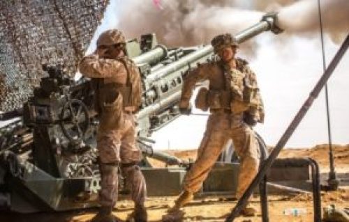 M777 Howitzer Firing in Iraq. (Photo by CPL Zachery Laning, USMC, 2017).