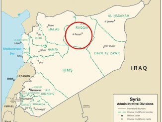 Map depicting location of Raqqa, Syria. (Based on CIA admin map 2007).
