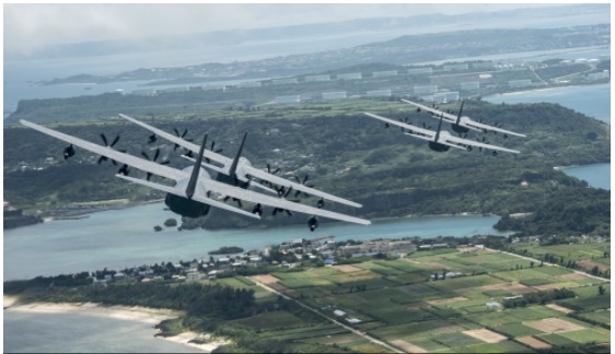 MC-130J Commando IIIs of the 17th Special Operations Squadron fly in formation off the coast of Okinawa, Japan. (Photo by Senior Airman John Linzmeier, June 22, 2017).