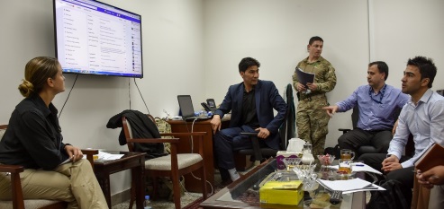 Megan Gully RS HQs PaO advisor meets with Afghan public affairs officers of the Afghan Ministry of Defence (MoD) to discuss use of social media best practices. (Photo Megan Gully, April 25, 2017). Topic - Resolute Support Social Media