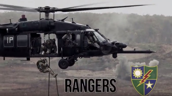ARSOF video - Rangers Fastroping from UH-60 (photo from USASOC video 6 Nov 2017)