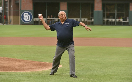 Special Forces Association 2018 Convention Ike Camacho throws out the first pitch at Green Beret Night at the El Paso Chihuahuas AAA Baseball Game. Photo Brian Kanof, Chapter 9 SFA.