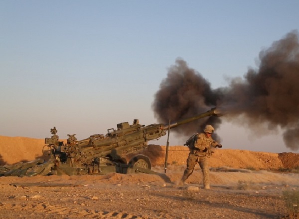 US Artillery in Iraq fire at ISIS locations near Iraqi-Syrian border on June 5, 2018. Photo by PFC Anthony Zendejas, US Army.