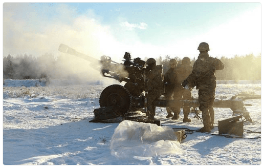 4-319th Artillery in Latvia conducting fire support training in winter of 2016 (photo Department of Defense)