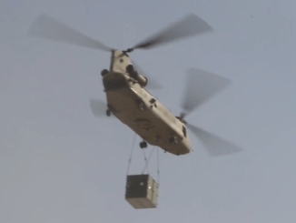 U.S. Army Chinook transporting equipment container in Afghanistan (photo from DVIDS video Oct 2016)