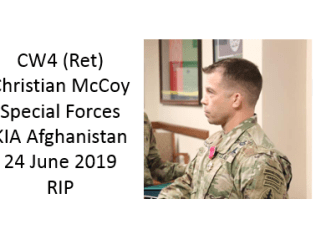 CW4 (Ret) Christian McCoy, Special Forces, KIA in Afghanistan in June 2019.