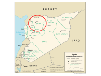 Fall of Aleppo - Map depicting location of Aleppo, Syria (red circle). (Map from CIA 2007).