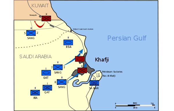 Map Battle of Khafji, Saudi Arabia, January 1991