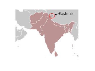 Map depicting location of Kashmir - contested area on Indian Pakistan border