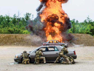 Special Operations Soldiers fire upon an enemy vehicle during a capabilities exercise on Fort Bragg, NC (Photo by USSOCOM, Tip of the Spear, June, 2017)